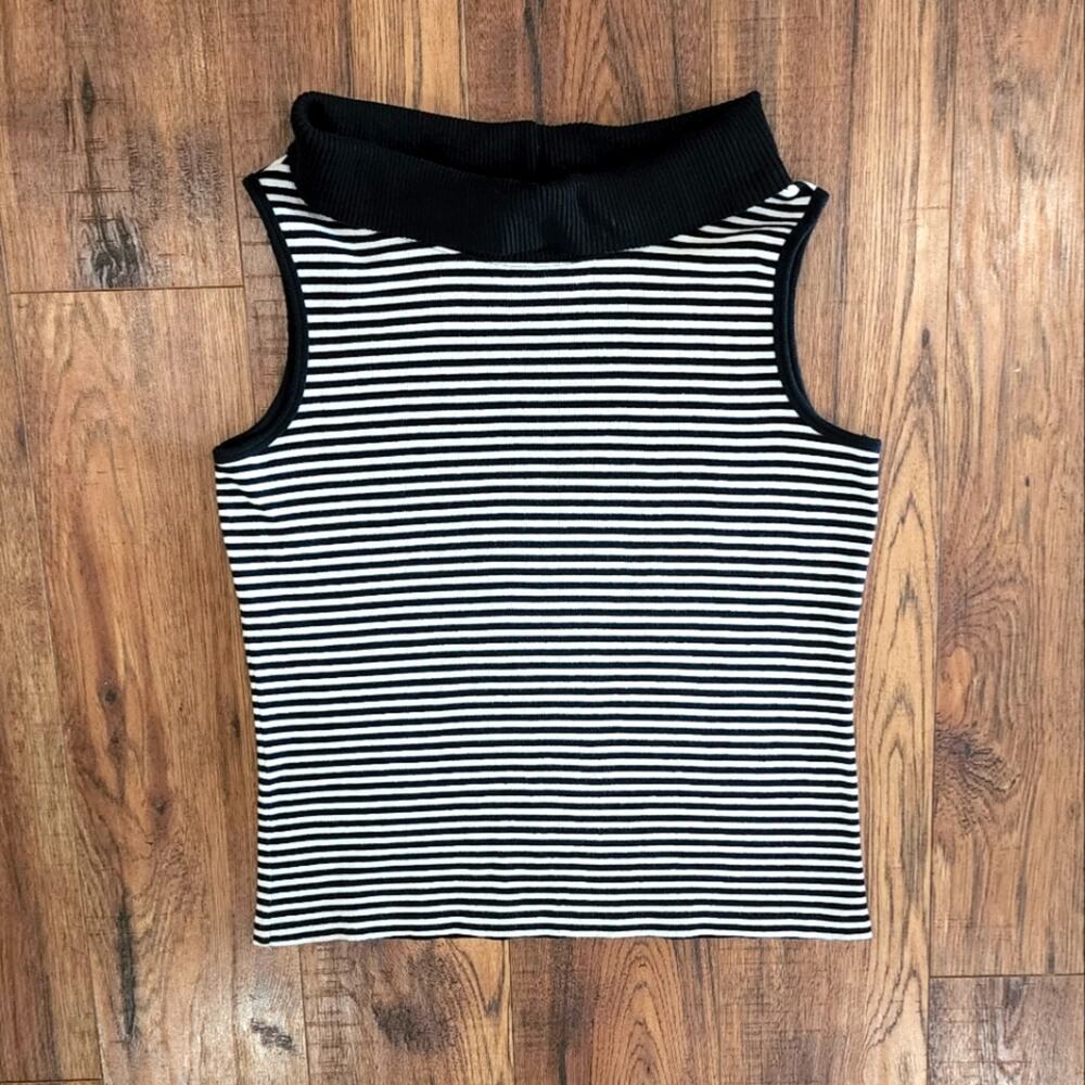Rafaella Women's Sleeveless Ribbed Striped Turtleneck Pullover Sweater Large L